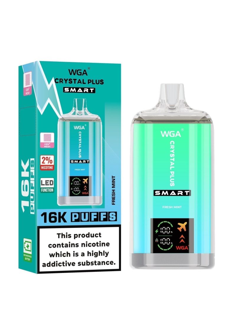 WGA Crystal Plus Smart 16000 Disposable Vape Box of 10 - Eliquid Base - Fresh Mint