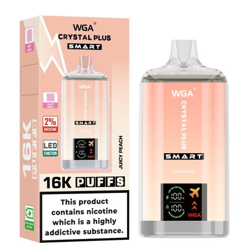 WGA Crystal Plus Smart 16000 Disposable Vape Box of 10 - Eliquid Base - Juicy Peach