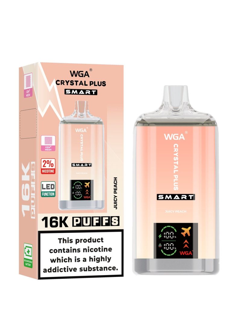 WGA Crystal Plus Smart 16000 Disposable Vape Box of 10 - Eliquid Base - Juicy Peach