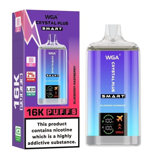 WGA Crystal Plus Smart 16000 Disposable Vape Box of 10 - Eliquid Base - Blueberry Raspberry