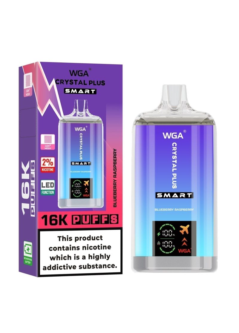 WGA Crystal Plus Smart 16000 Disposable Vape Box of 10 - Eliquid Base - Blueberry Raspberry