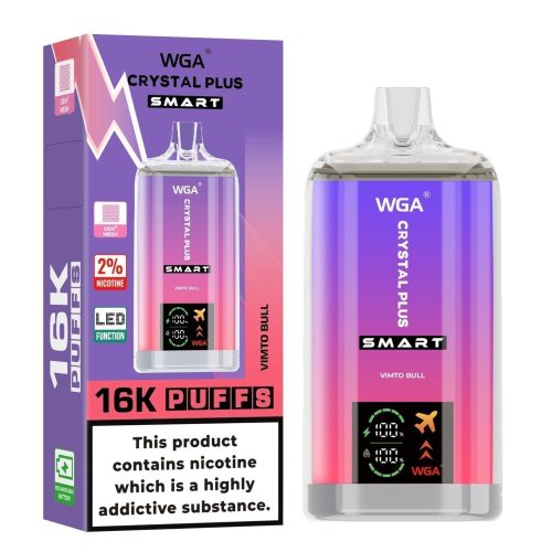 WGA Crystal Plus Smart 16000 Disposable Vape Box of 10 - Eliquid Base - Vimto Bull