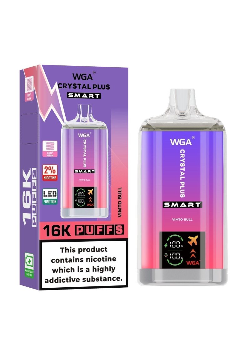 WGA Crystal Plus Smart 16000 Disposable Vape Box of 10 - Eliquid Base - Vimto Bull