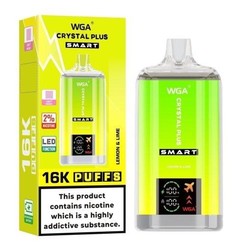 WGA Crystal Plus Smart 16000 Disposable Vape Box of 10 - Eliquid Base - Lemon & Lime