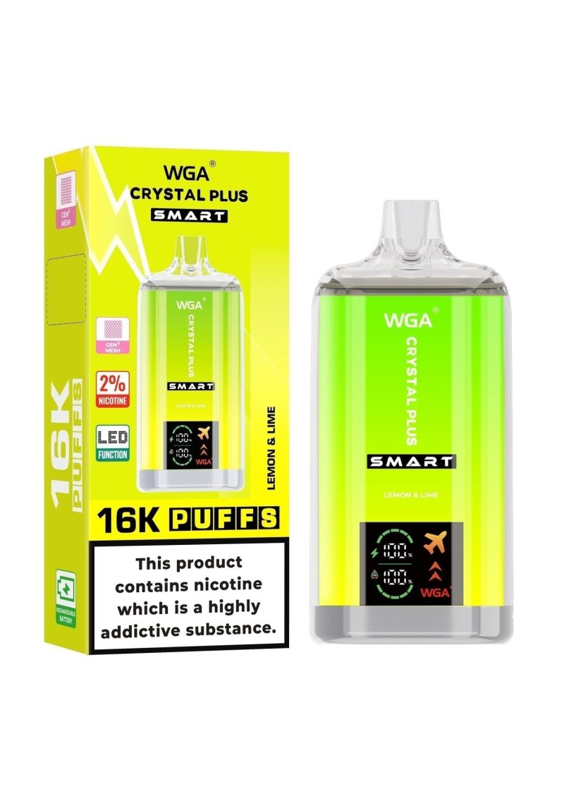 WGA Crystal Plus Smart 16000 Disposable Vape Box of 10 - Eliquid Base - Lemon & Lime